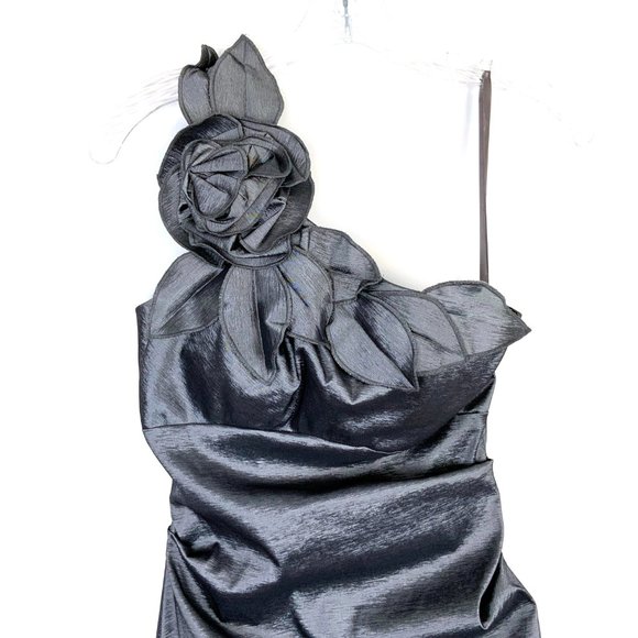 Cache Dark Silver One-shoulder Prom Homecoming Cocktail Party Dress Size 6-4 - Picture 3 of 16